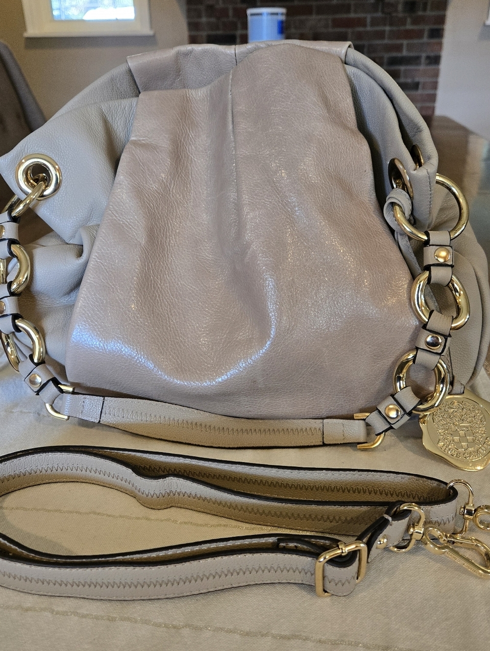 Vince Camuto 'Christina' Beige Genuine Leather Hobo Bag